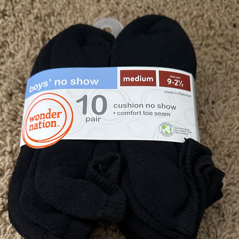 Wonder Nation Boys' Black No Show Socks - 10 Pack